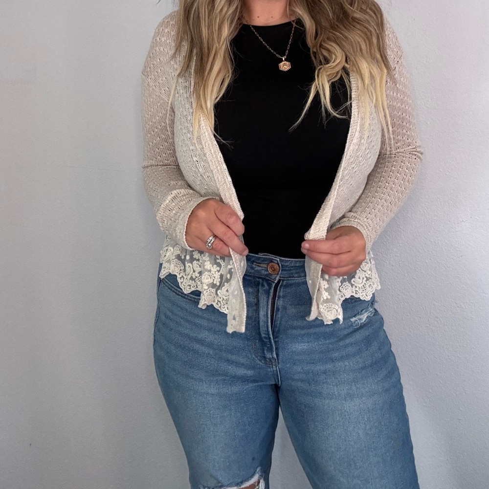 American Rag Lace Cropped Cardigan Cream Extra Small